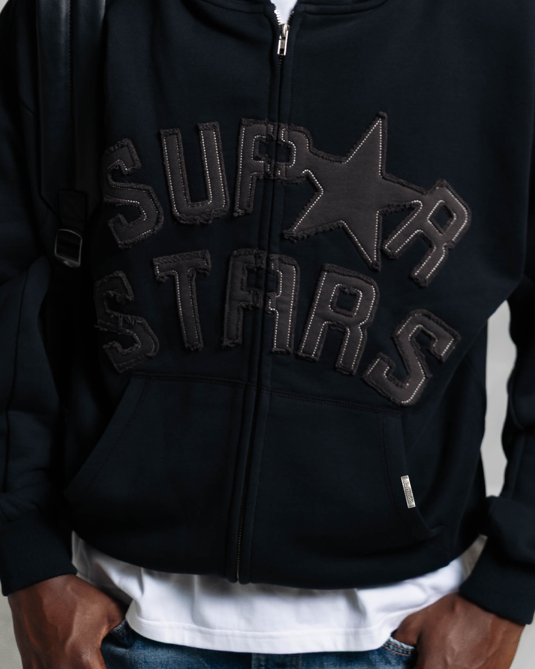 SUPERSTAR ERA PATCHWORK ZIP-UP HOODIE | BLACK