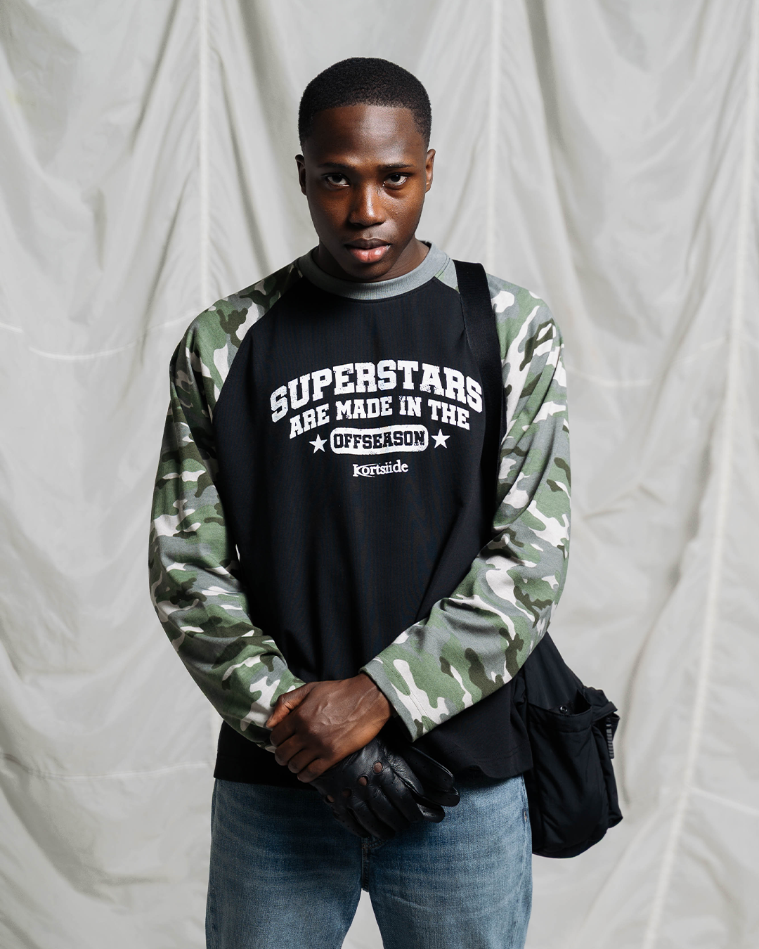COLLEGE SUPERSTAR RAGLAN LONG SLEEVE | BLACK/CAMO