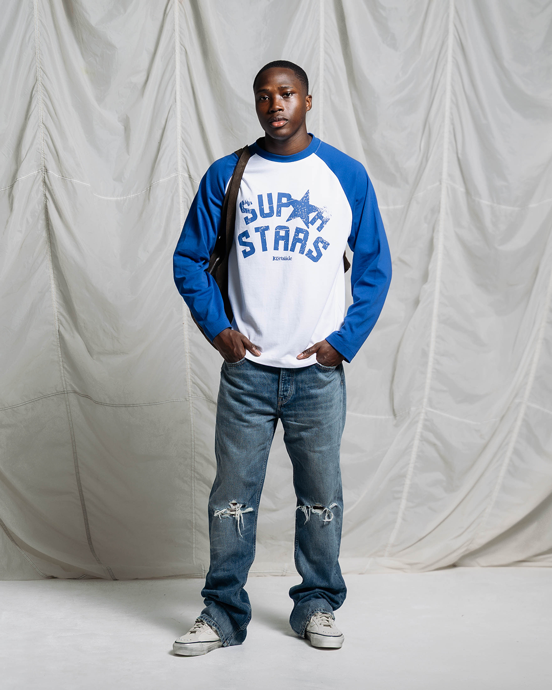 HUDSON RAGLAN LONG SLEEVE | WHITE/BLUE