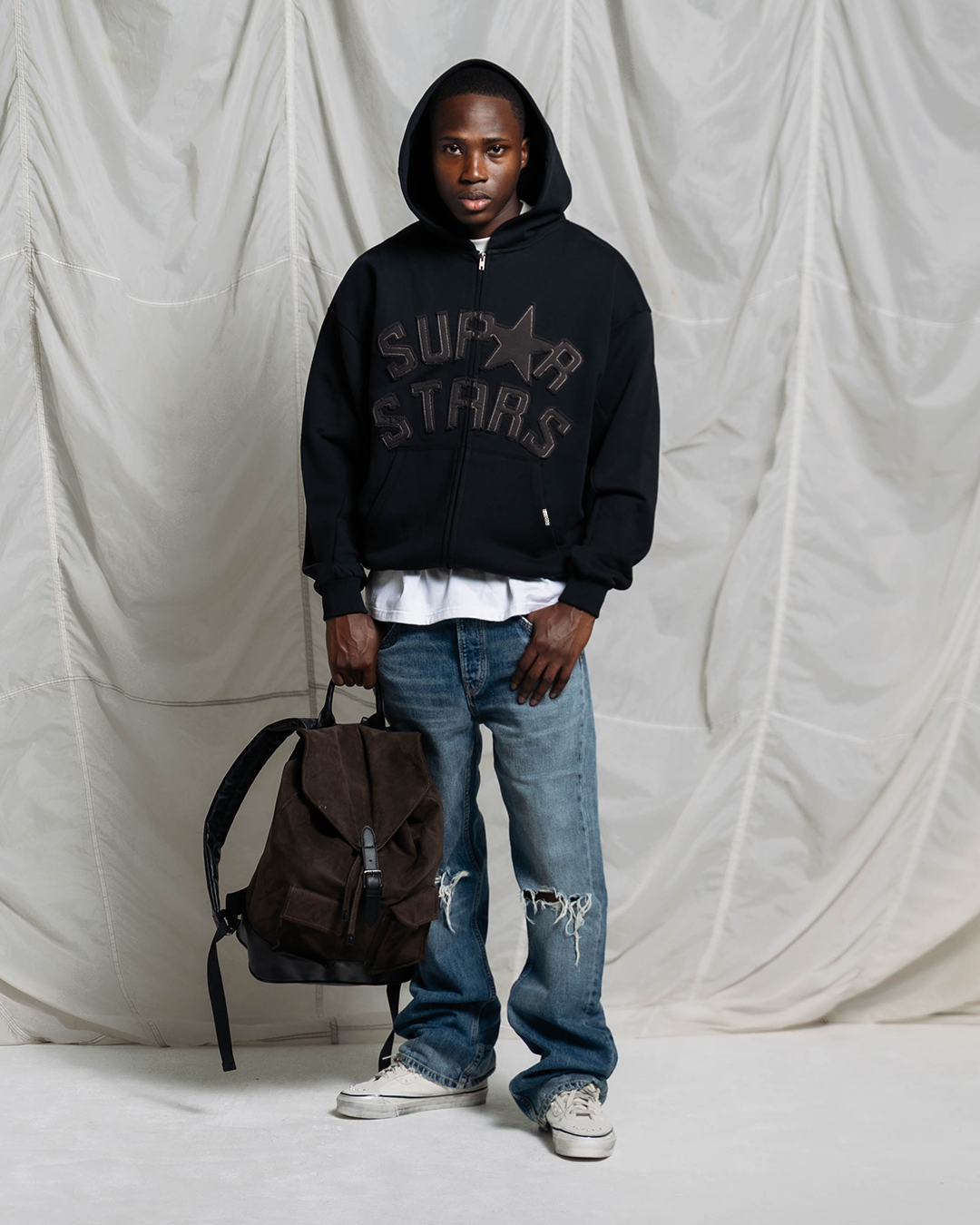 SUPERSTAR ERA PATCHWORK ZIP-UP HOODIE | BLACK