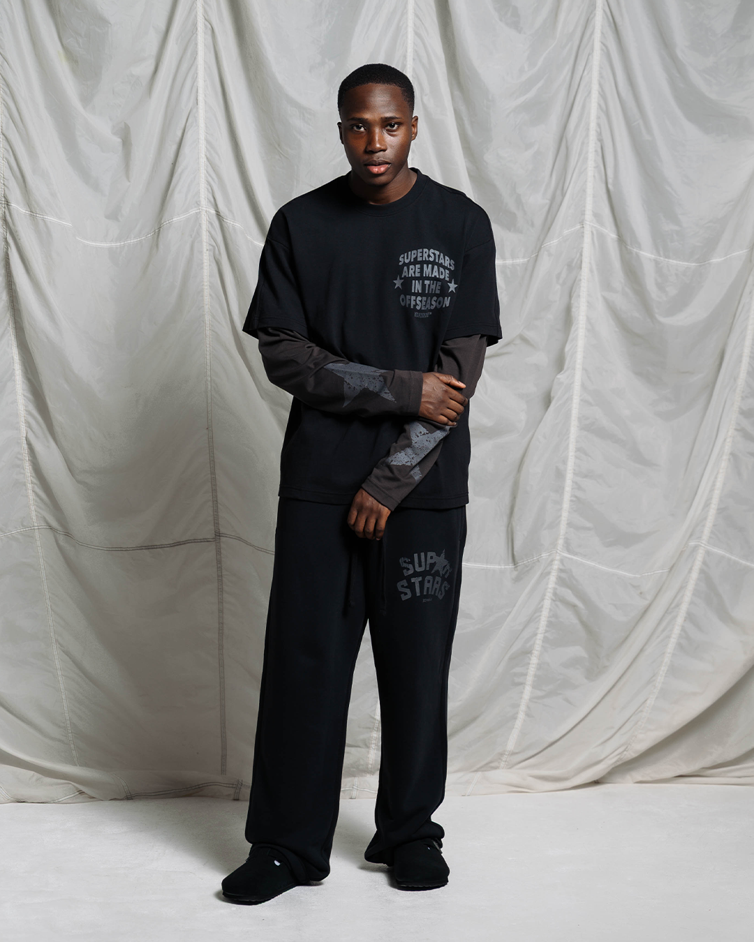 SUPERSTAR LAYERED T-SHIRT | BLACK/CHARCOAL